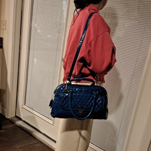 Coach Poppy Liquid Gloss quilted patent leather handbag  teal or turquoise blue - Picture 2 of 16